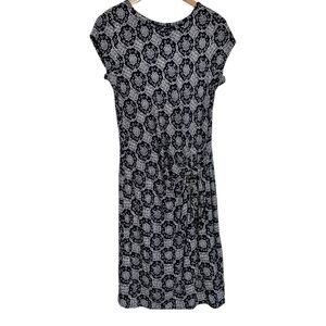 Loft Side Tie Dress Navy White Floral Size Women's Small Petite Midi Jersey Knit